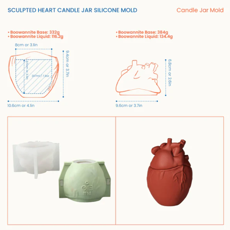 Sculpted Heart Candle Jar Mold - Image 6
